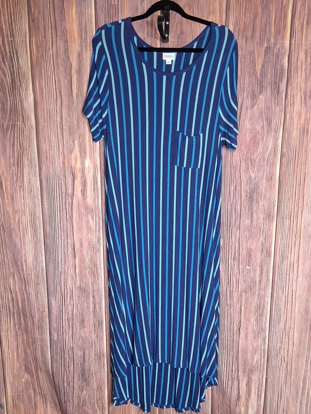 LuLaRoe Navy and Teal Striped Maxi Dress Size Medium
